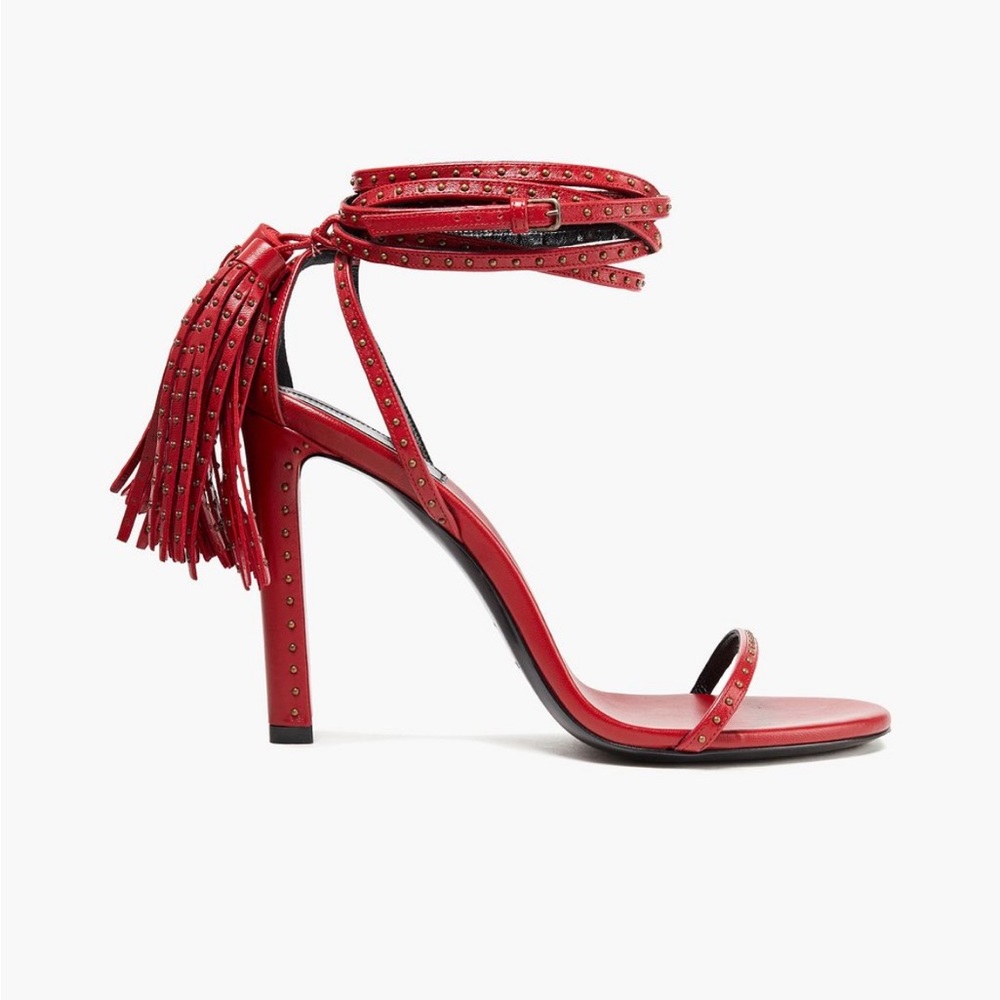 NWT SAINT LAURENT Tassel Studded Red Heel 105